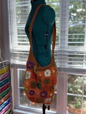 Urban Outfitters Crochet Granny Square Shoulder Bag Boho Floral Cotton